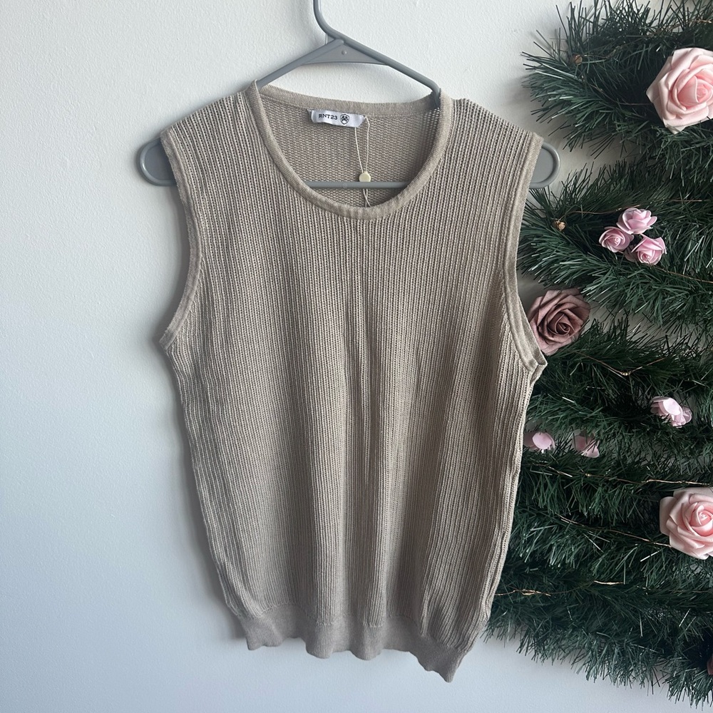 Ron Tomson Taupe Sleeveless Knit Top - size S